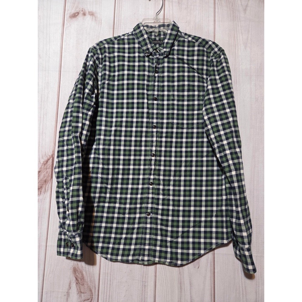 Banana Republic Luxe Flannel Grant Fit Button Down Shirt Men's Medium Green Navy